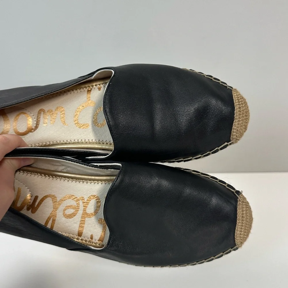 Sam Edelman Kesia Black Leather Espadrille Flats Size 10